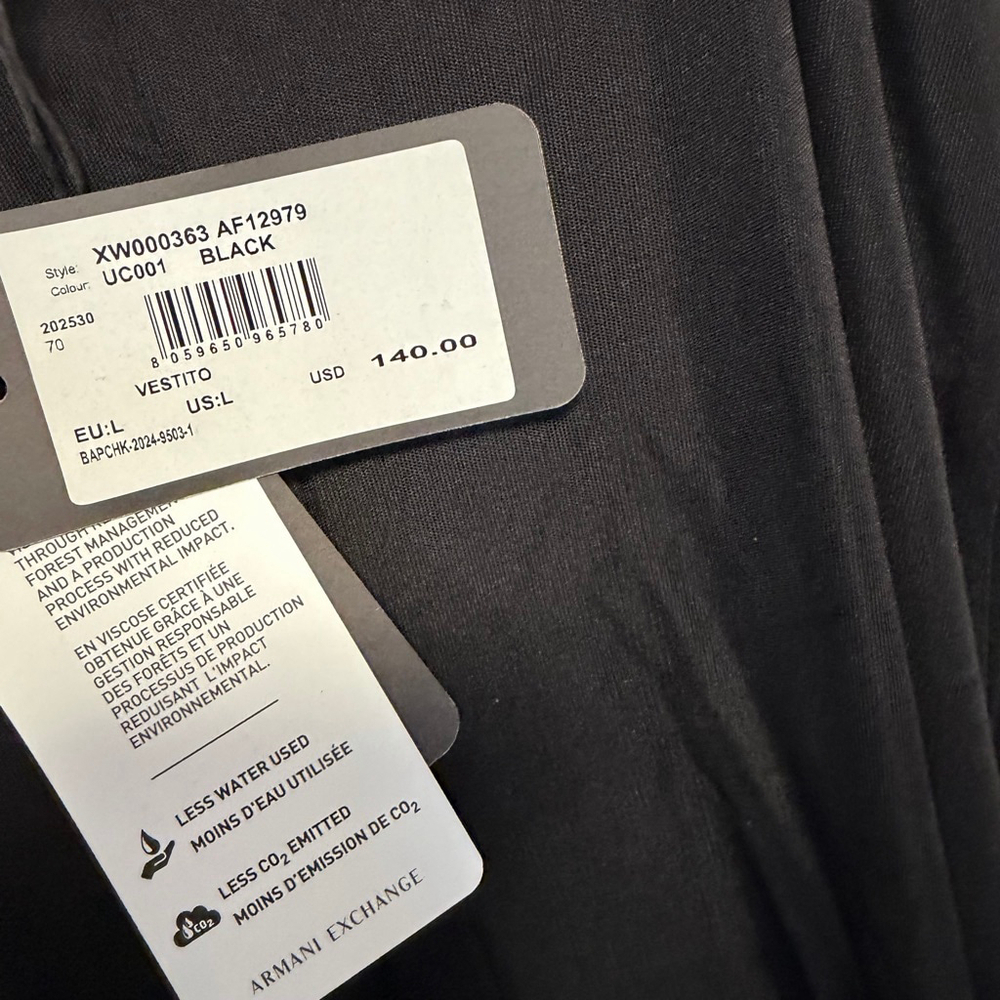 Armani Exchange Black Square-Neck Midi Dress Large New NWT MSRP $140 long split - Picture 6 of 15